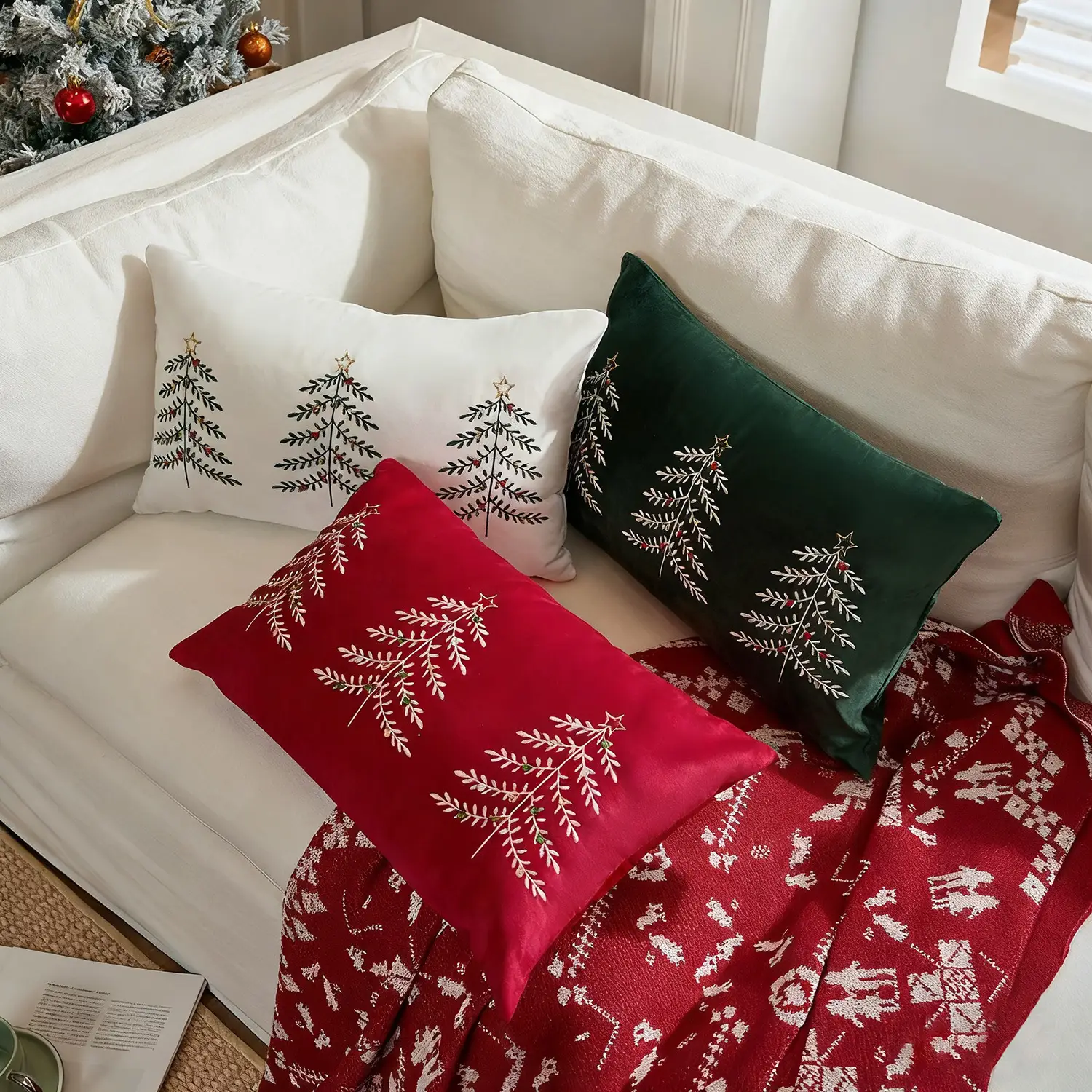 Christmas Tree Embroidered Pillow Cover For Living Room
