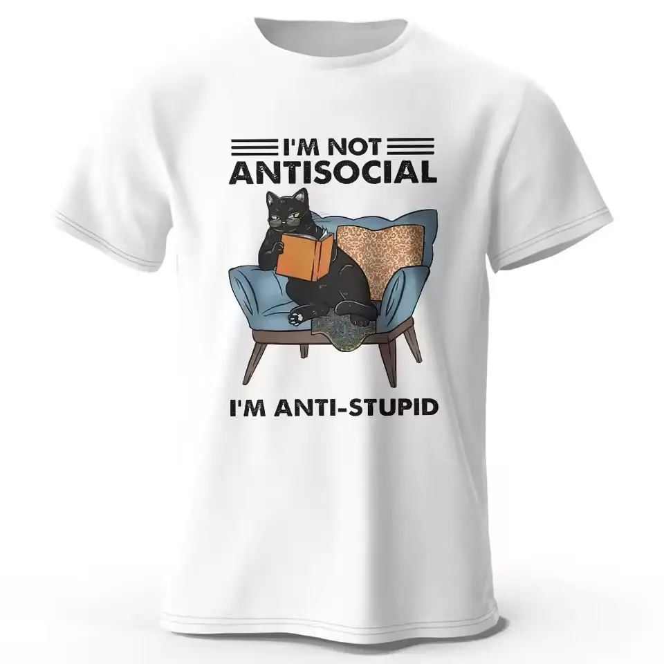 Trendy Black Cat Print Short Sleeve Slight