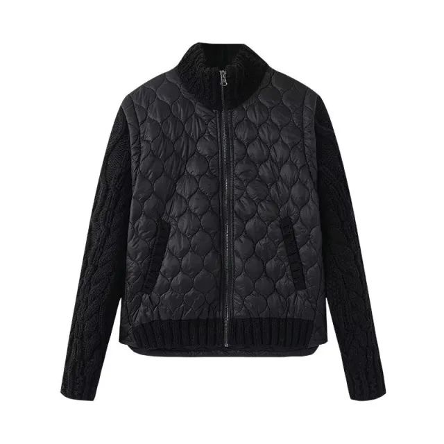 Spring New Women's Nylon Fabric Quilted Cotton Sweater Jacket Coat Black - Shop at LoveMi