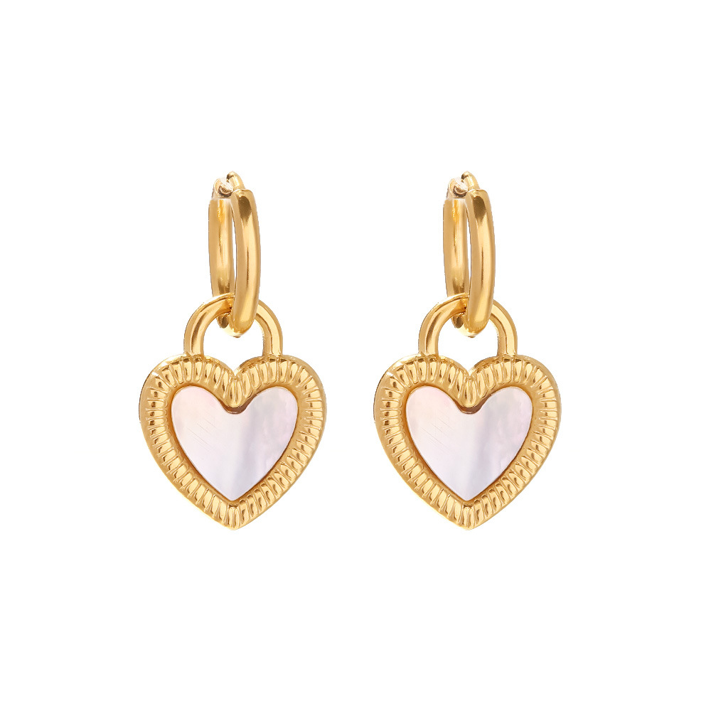 White Natural Shell Heart-shaped Lock Design Pendant Earrings