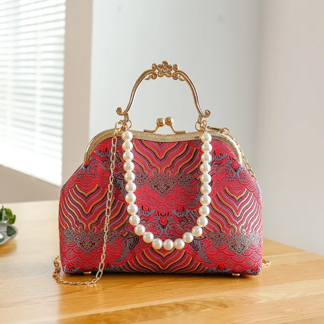 Women's Large capacity Lace Clip Shoulder Handbag Red - Shop at LoveMi