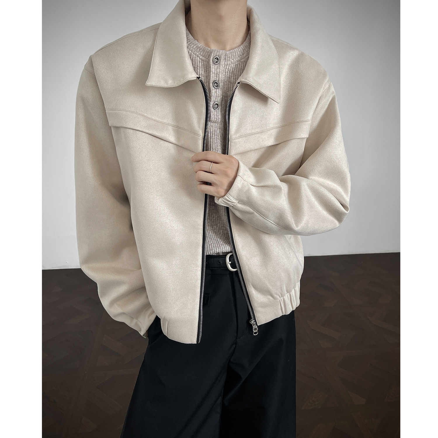 Mens Light-sophisticated Casual Deerskin Velvet Jacket With A Lapel Top