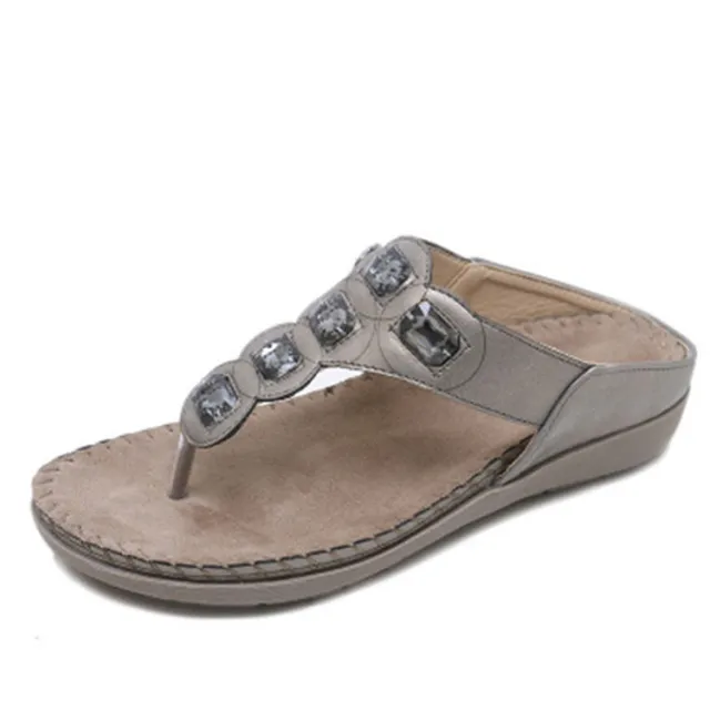 Women's Sandals Bohemian Rhinestone Large Size Flats Gray - Shop at LoveMi