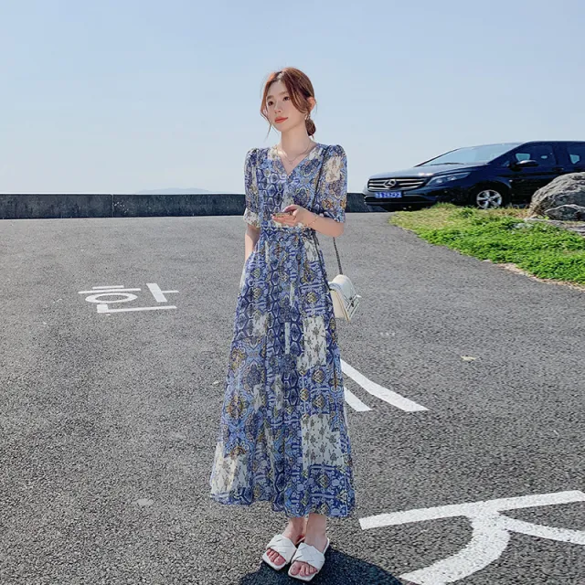 Elegant Floral print Chic Dress Blue - Shop at LoveMi