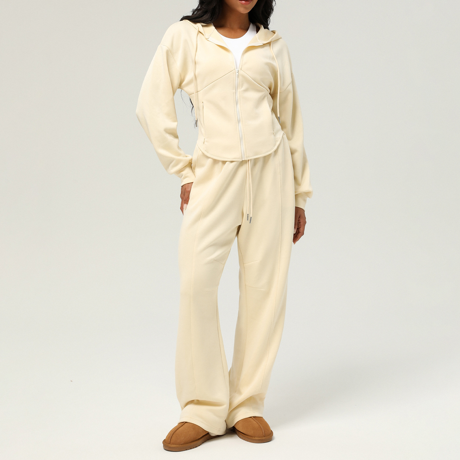New Autumn And Winter Leisure Sweatpants Loose Hooded Coat Cream - Shop at LoveMi