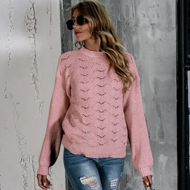 Hollow out Solid Color Knitted Top Pink - Shop at LoveMi