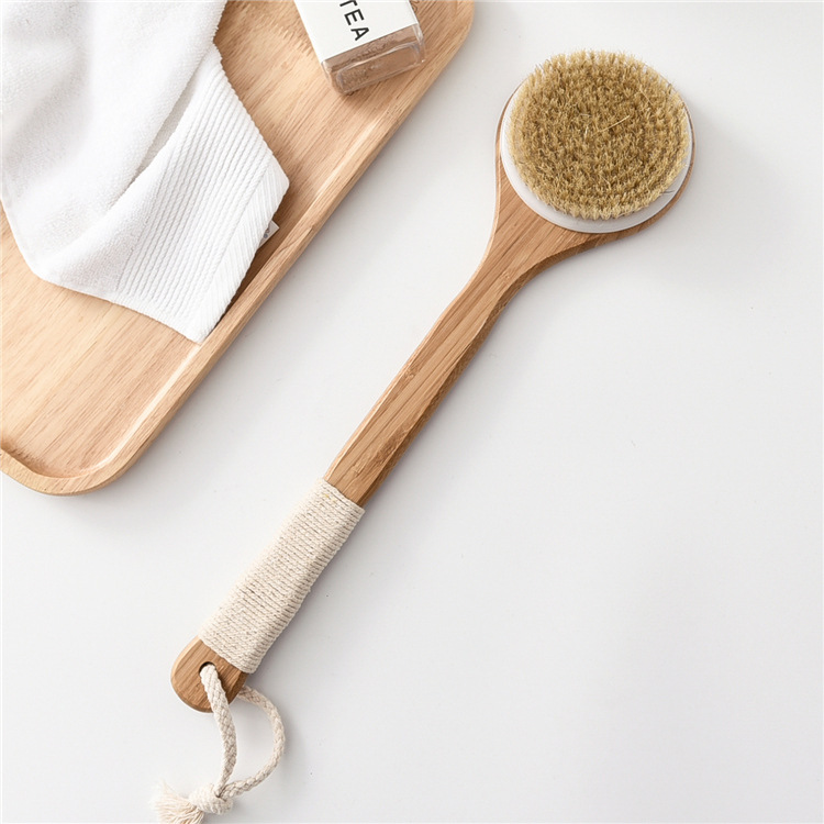 Natural Bristle Bamboo Long Handle Bath Brush