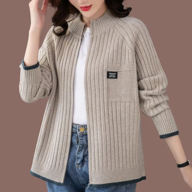 New Outerwear Loose And Stylish Long Sleeves Outer Match Knitted Cardigan Women's Sweater Coat Beige - Shop at LoveMi