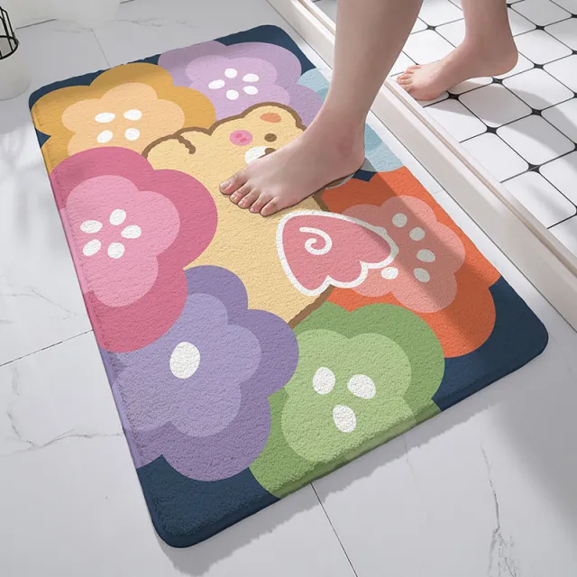 Entrance Floor Mat Bathroom Bathroom Entrance Absorbent Household Bedroom Carpet Wings Flowers Bear - Shop at LoveMi