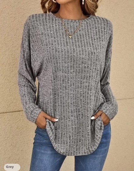 European And American Autumn  Knitted Sweater Round Neck Sunken Stripe Top Long Sleeve Loose T-shirt