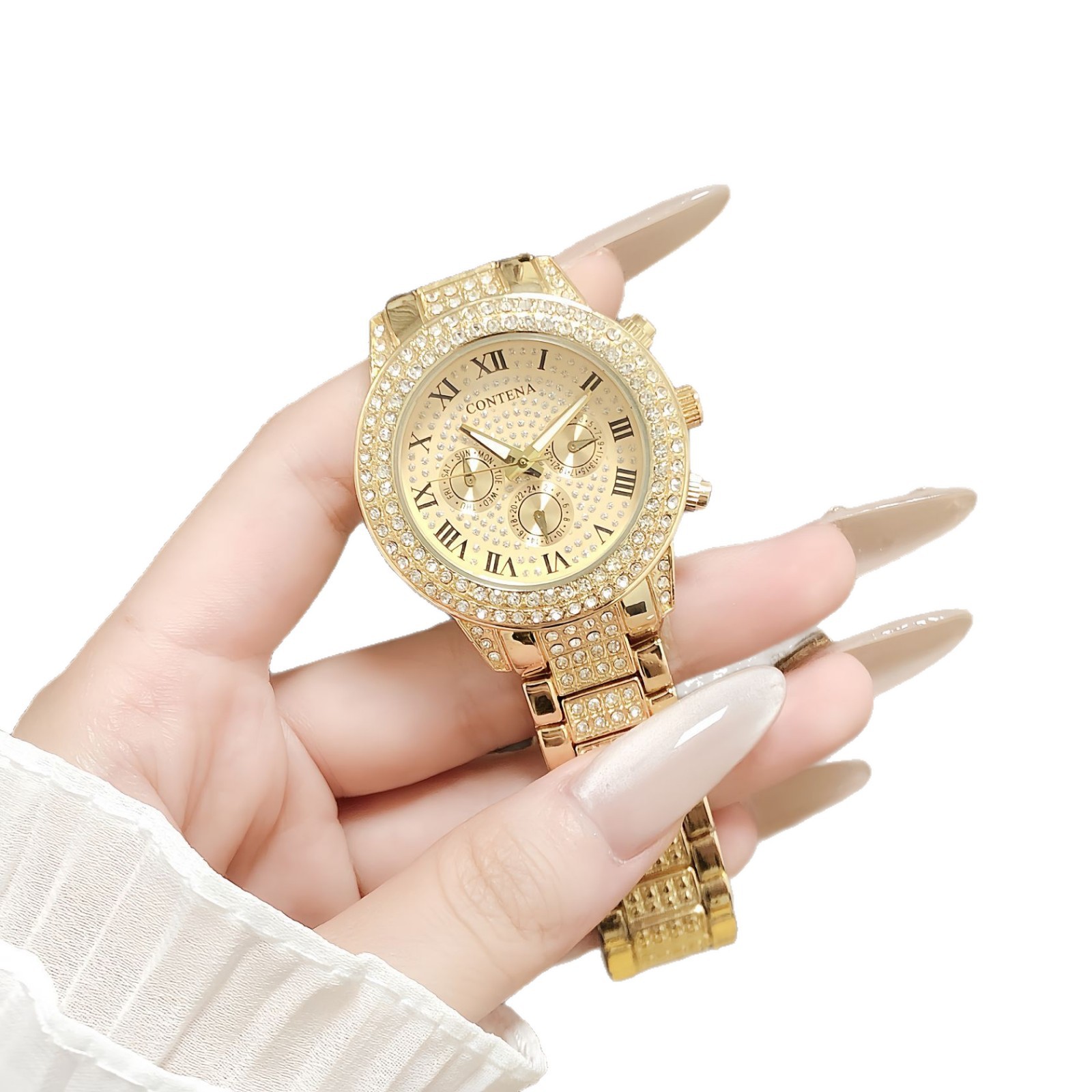 New CONTENA Fully Diamond-encrusted Gold Womens Watch 2