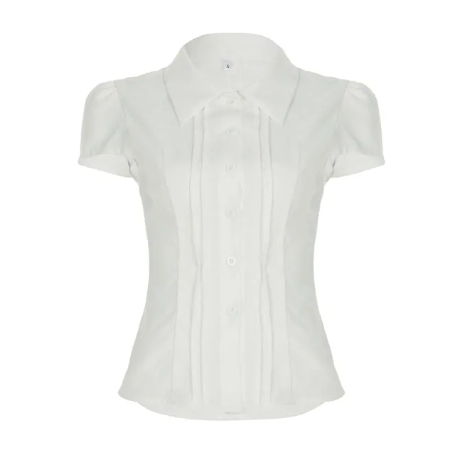 Korean College Style Basic Style Shoulder Waist Trimming Shirt White - Shop at LoveMi