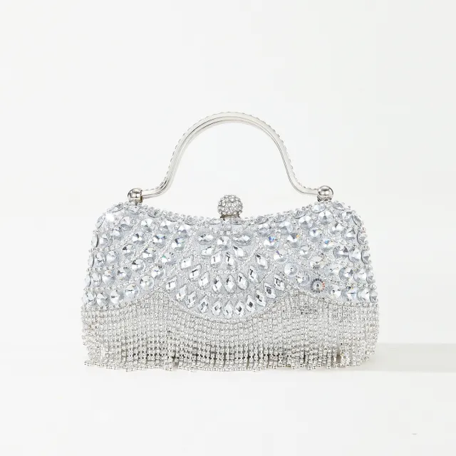 Rhinestone Tassel Portable Chain Box Dinner Bag Women Silver - Shop at LoveMi