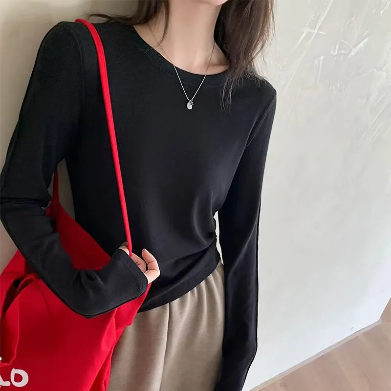 Autumn And Winter Dralon Thermal Round-neck Design Bottoming Shirt For Women - Black