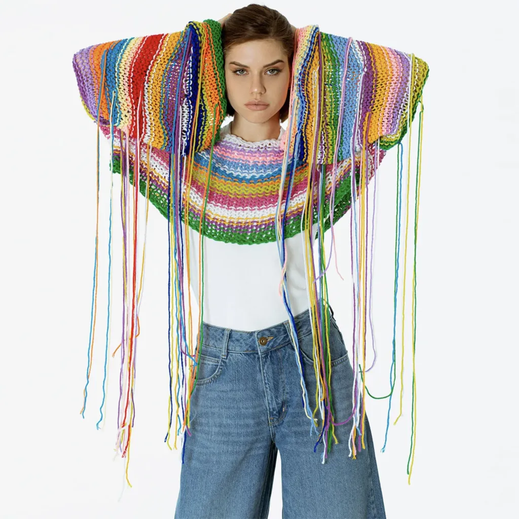 Women's Rainbow Tassel Vacation Style Loose Sweater - Green Rose Red Blue Color