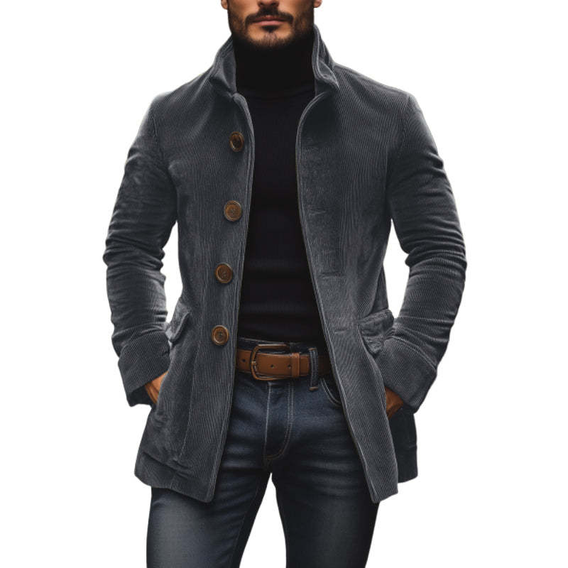 Men's Jacket Winter Stand Collar Button-up Coat Casual Blazer Outerwear Clothing - Image 2
