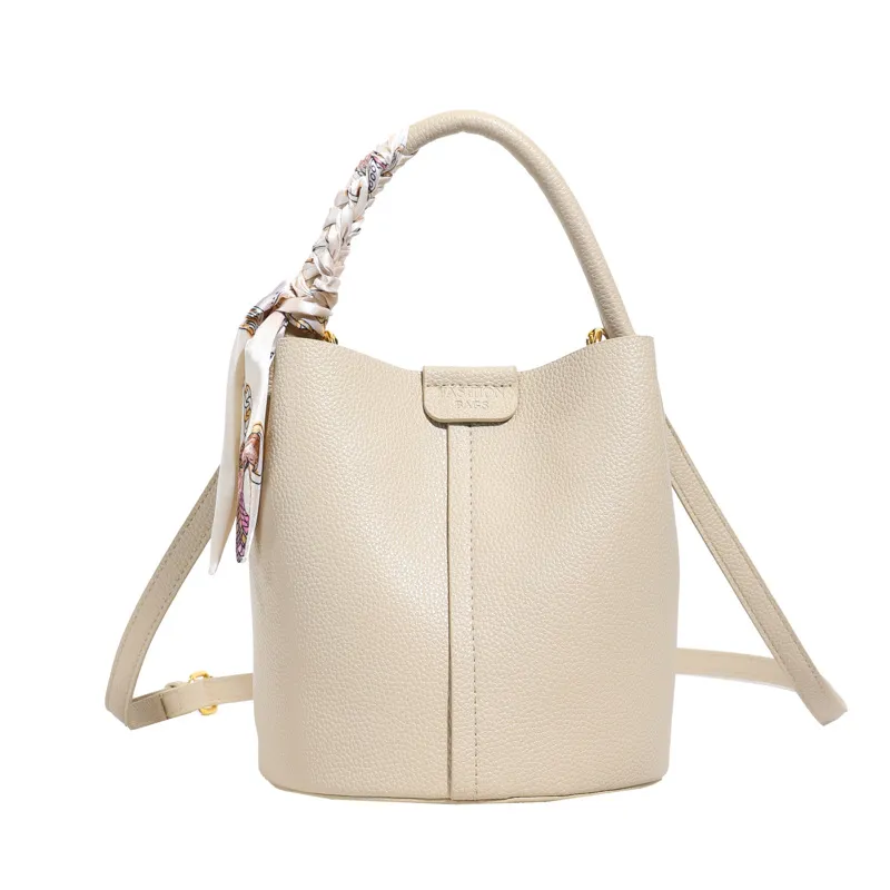 Korean Style Scarf Hand-carrying Combination Bucket Bag - Khaki