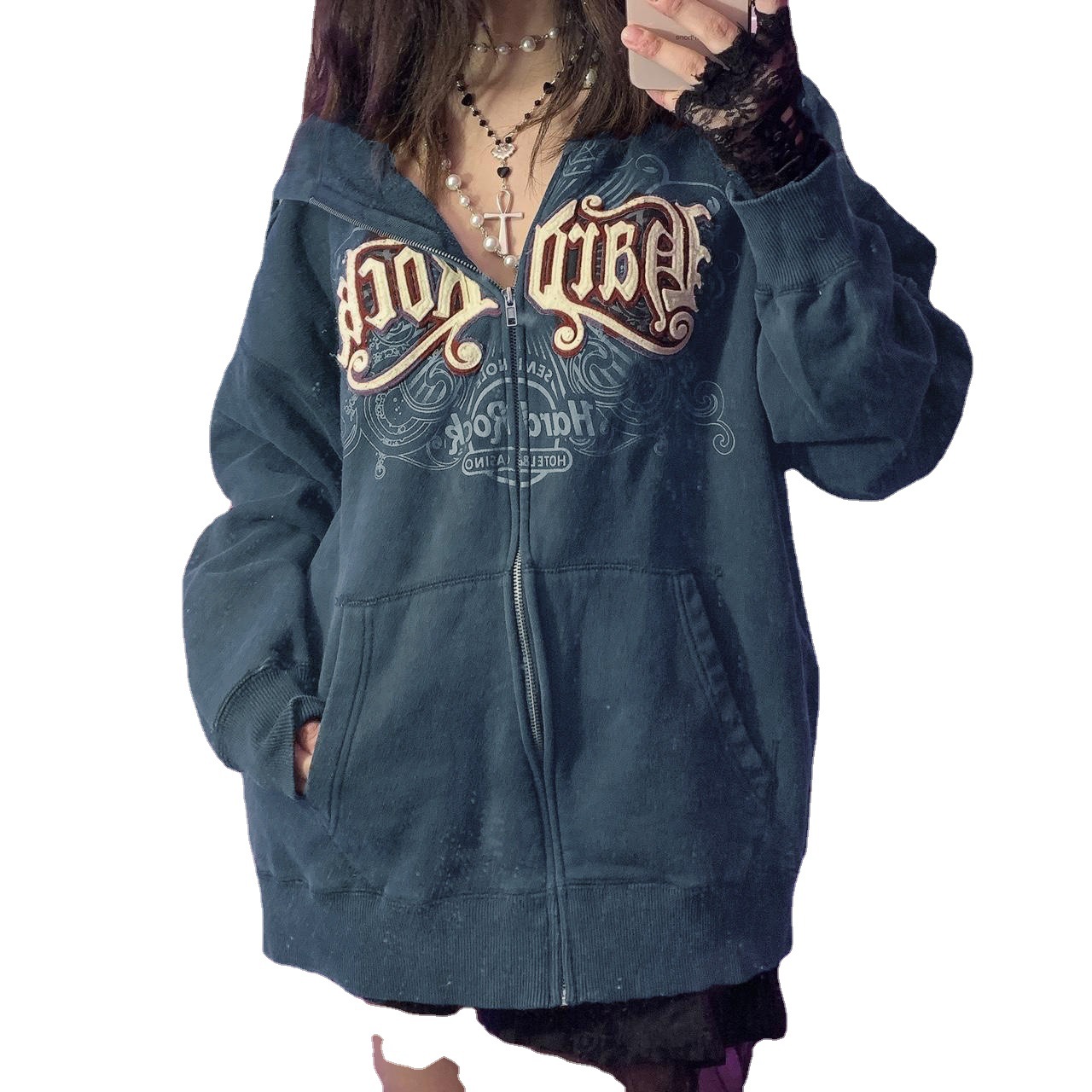 Digital Printing Autumn And Winter Digital Letters Three-dimensional Embroidered Sweater Coat