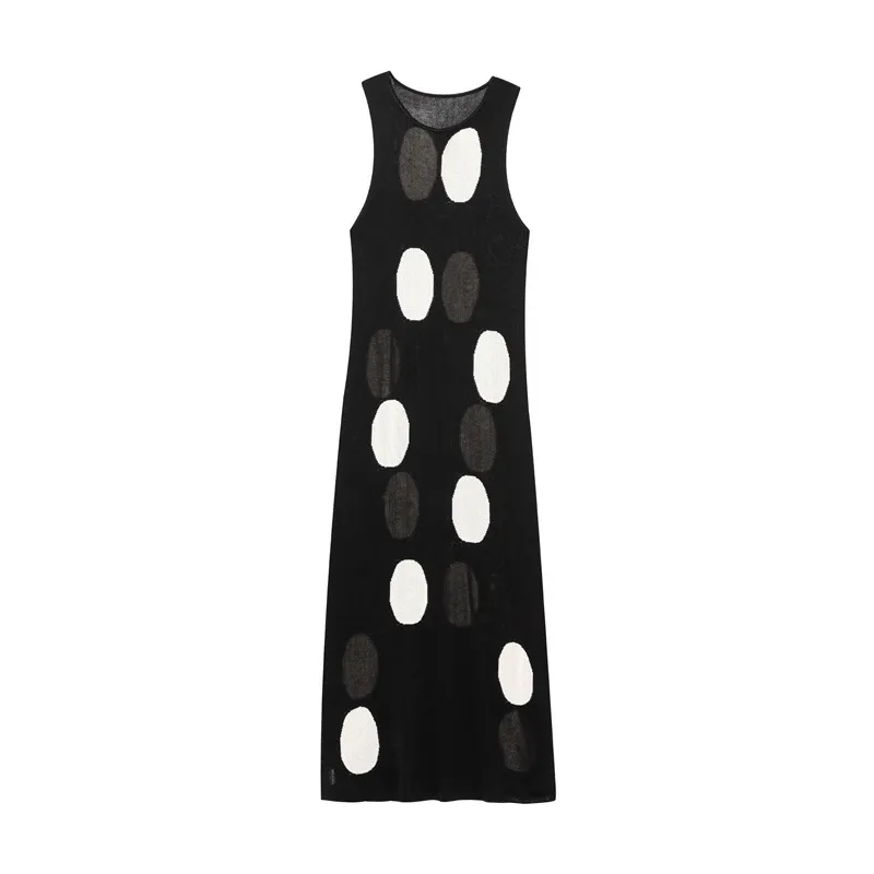 Summer European And American Style Polka Dot Knitted Long Sleeveless Dress
