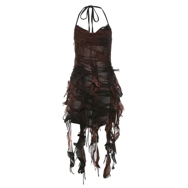 Women's Solid Color Slim High Waist Fashion Backless Dress Brown - Shop at LoveMi