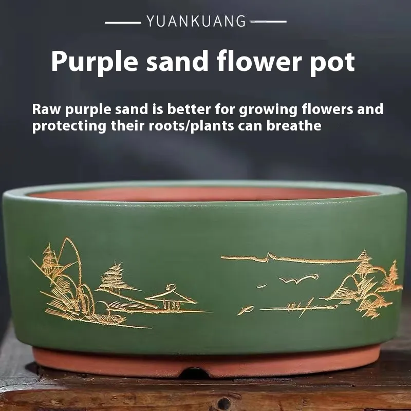 Purple Sand Flower Pot Round Plum Bonsai Pot Indoor