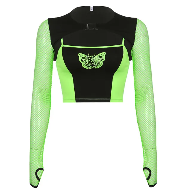 Dark Trendy Cool Mesh Splicing Sling Vest Blouse Green - Shop at LoveMi