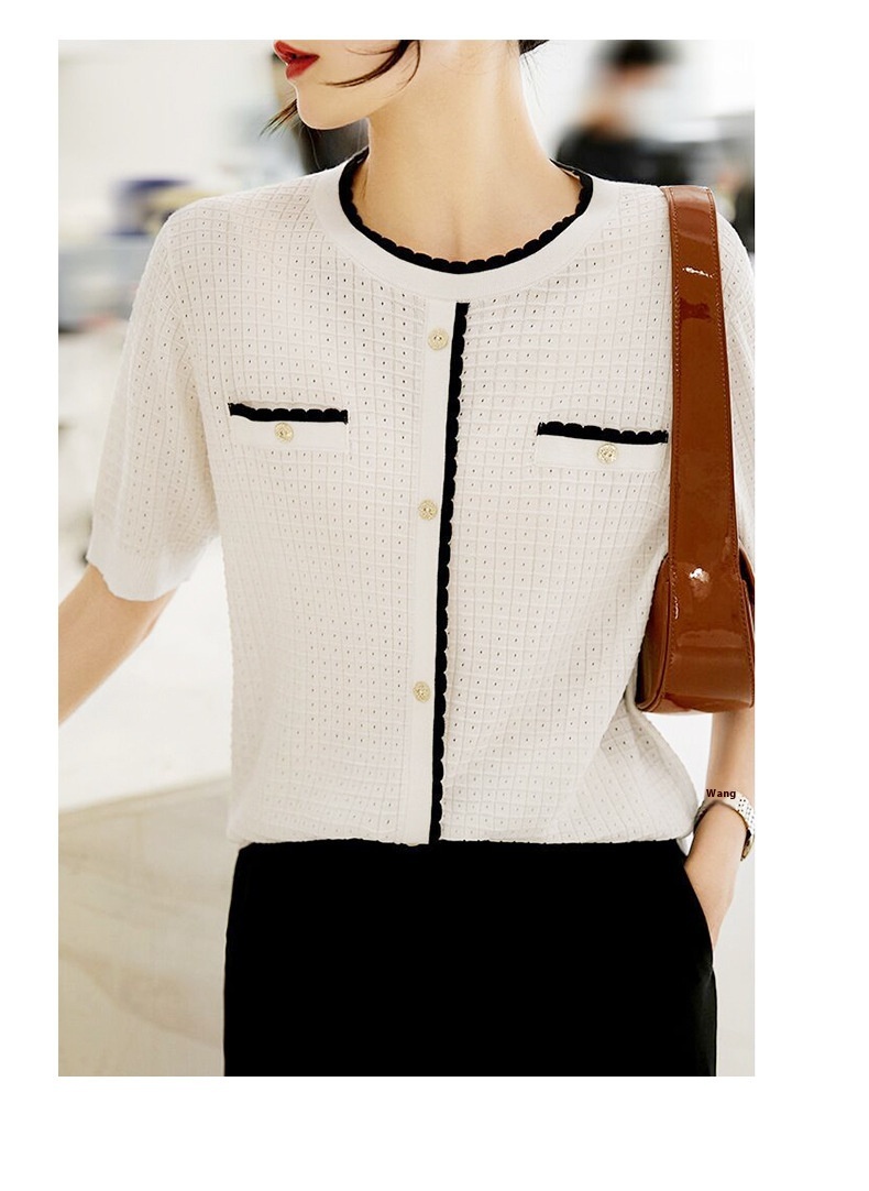 French Casual Classic Style Ice Silk Sweater Short T-shirt