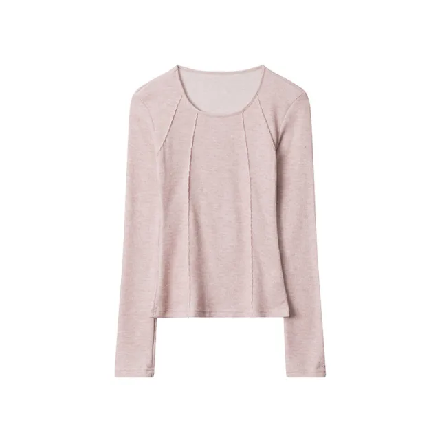 Simple Retro Alphabet Embroidered Slim Long Sleeve Top Pink - Shop at LoveMi