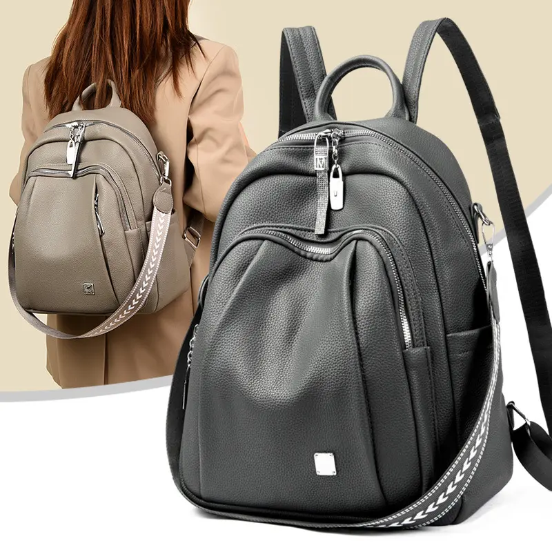 Large Capacity Soft Leather Student Backpack Trendy