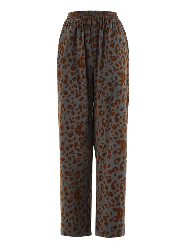 Leopard Print Casual High end Temperament Suit Wide Leg Pants Two piece Suit Bottoms - Shop at LoveMi