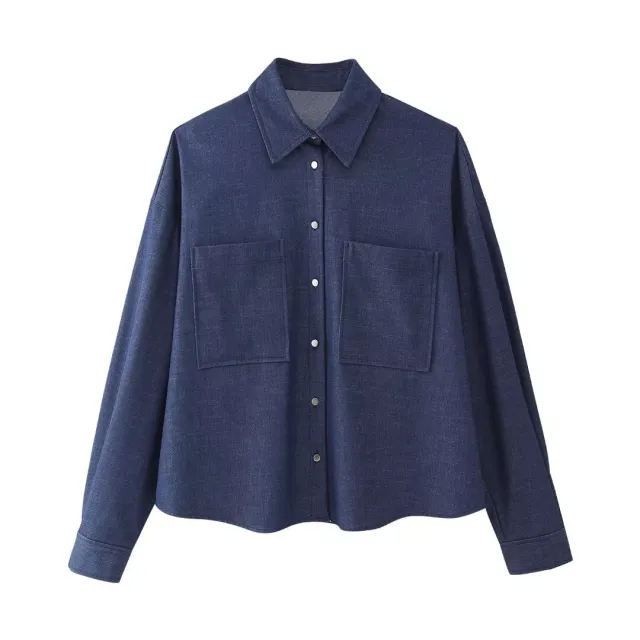 Denim Effect Versatile Casual Long Sleeve Lapel Shirt Top - Shop at LoveMi