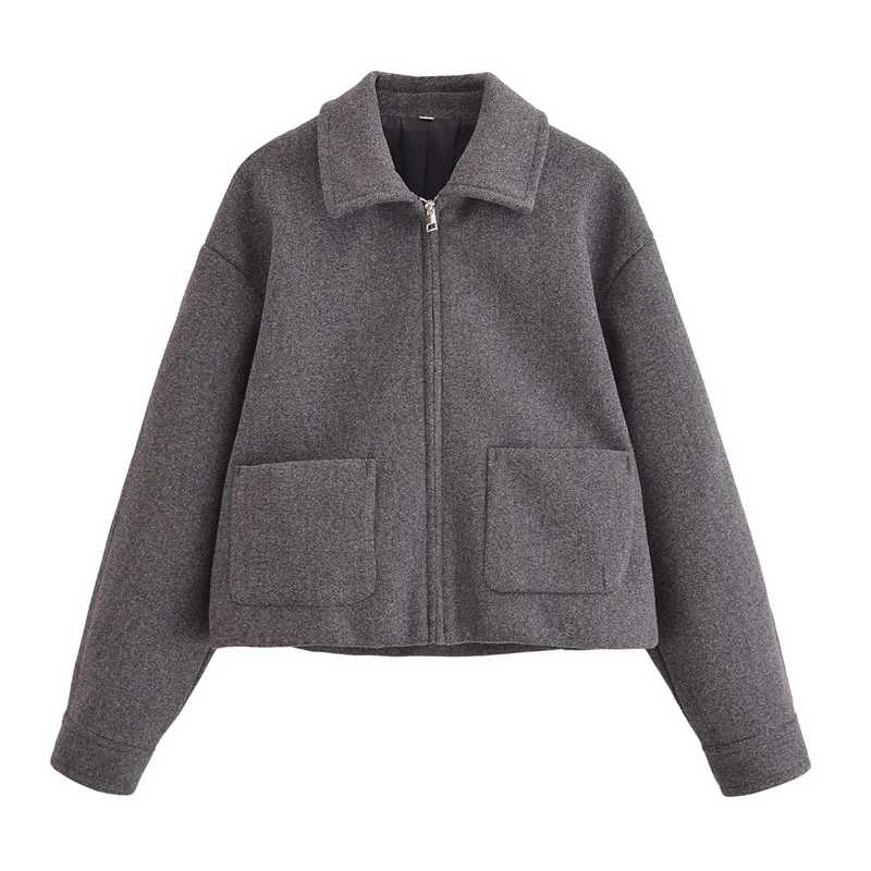 Fashion Simple And Versatile Pocket Shirt-collar Short Jacket - Grey