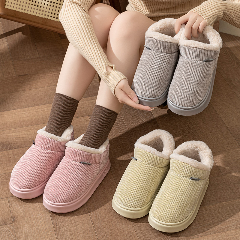 Ankle Wrap Cotton Slippers Women's Indoor Plush Thermal Non-slip Cotton-padded Shoes - Image 3