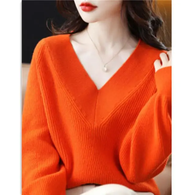 Autumn Fashion Loose Knitted Long Sleeves Fashion Loose Sweater Orange - Shop at LoveMi