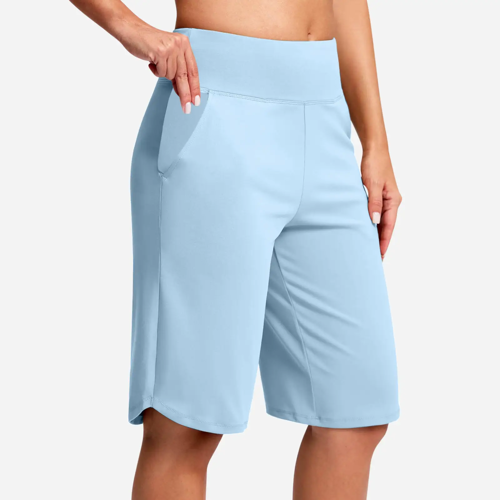 Solid-color Pocketed Tummy-control Workout Yoga Shorts