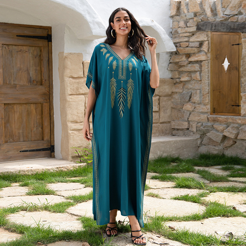 Embroidered Beach Cover-up Loose Robe Swimsuit Sun Protection Shirt