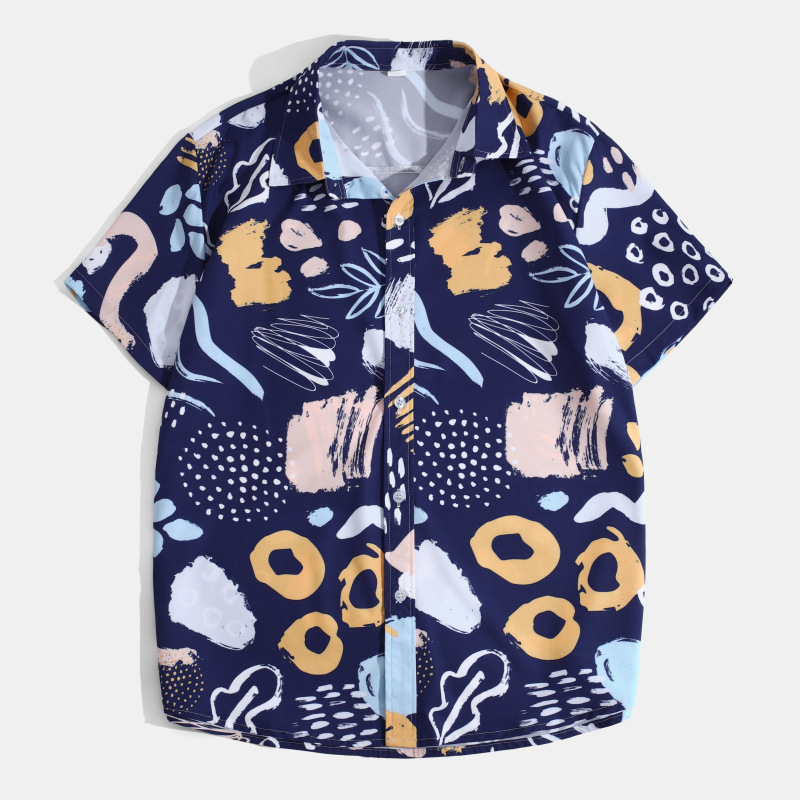 Beach Fashion Shirt Ice Silk Digital Printing Casual Short Sleeve