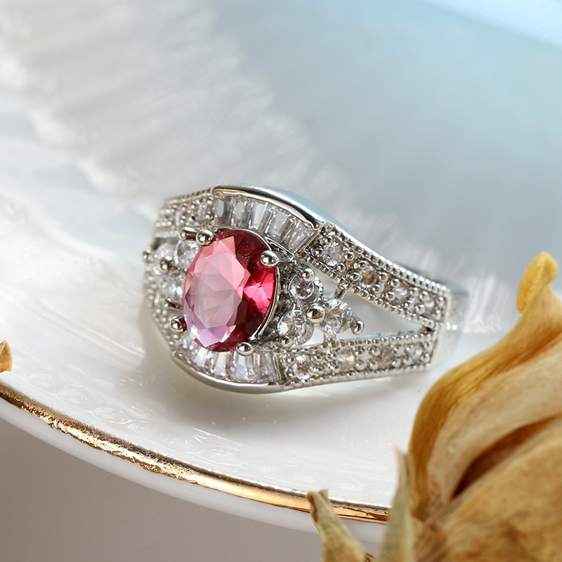 Copper Inlaid Rose Zircon Ring Men And Women