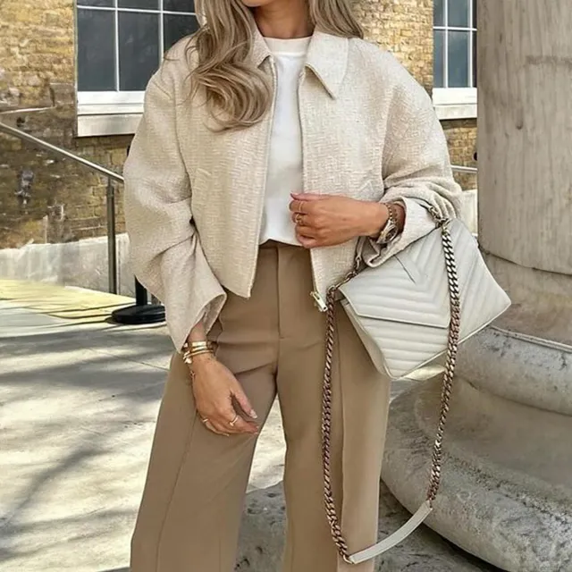 Elegant Temperament Versatile Solid Color Jacket Women's Clothing Apricot - Shop at LoveMi