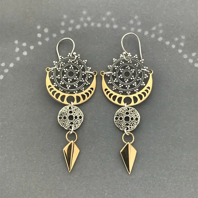 Bohemian Style Circle Pattern Earrings Exaggerated Trend Moon Phase Texture Arrow