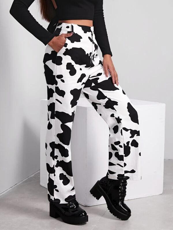 Title 2, Cow Black and White Printed Jeans Womens Trous...