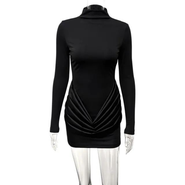 New FallWinter Patchwork Long Sleeve Bodycon Dress Black - Shop at LoveMi