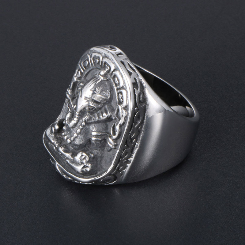 Retro Titanium Steel Ornament FETISH ELEPHANT Ring
