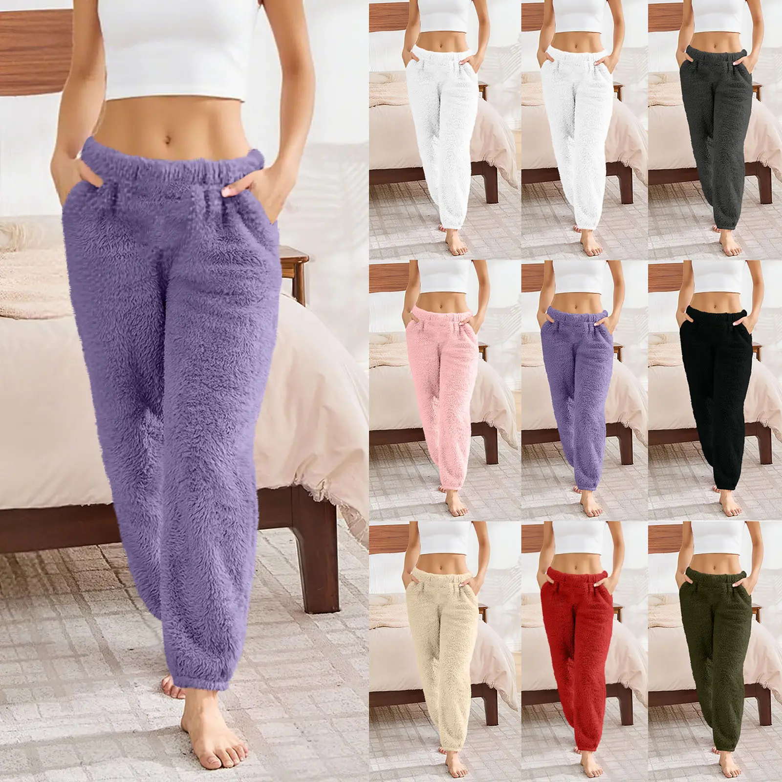 Solid-color Brushed Trendy Casual Pants