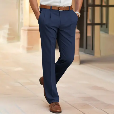 Men's Casual Suit Pants Fashion Trousers Mid Waist Straight