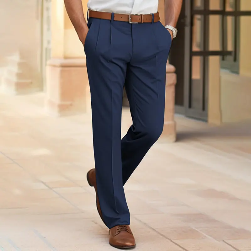 Men's Casual Suit Pants Fashion Trousers Mid Waist Straight