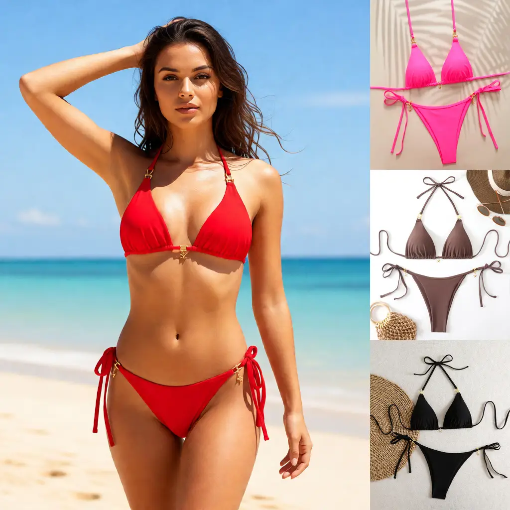 Bikini Beach Swimwear Halterneck Open-back Two-piece Swimsuit For Women