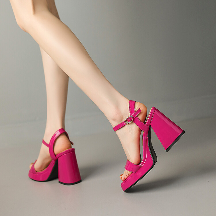 Womens Solid-color Round-toe Chunky-heel Sandals