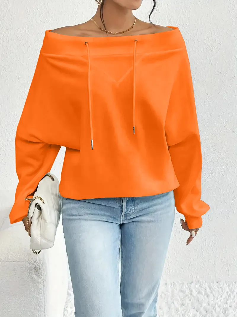 Women's Loose Casual Drawstring Off-the-shoulder Off-shoulder Top - Orange