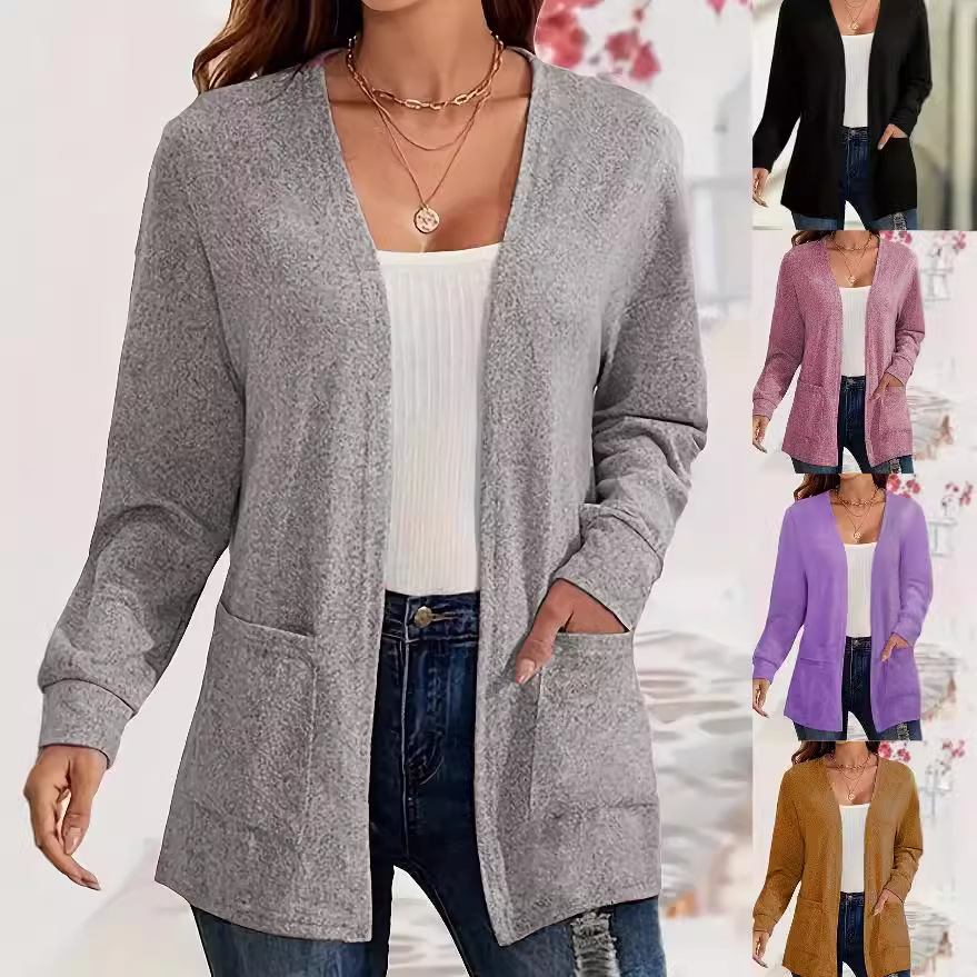 Women's Casual Solid Color Pocket Loose-fitting Thin Long Sleeve Coat